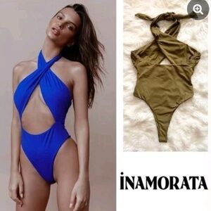 iNAMORATA Beacon's Tie Front One Piece Swimsuit Green Size Small S